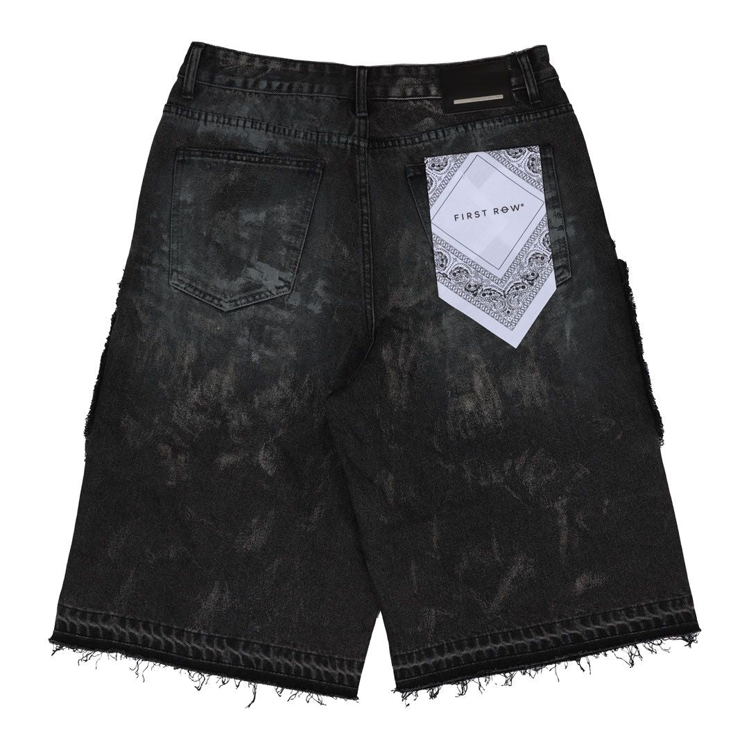 Fr - Washed Multi Cargo Denim Shorts - Black Stone FIRST ROW