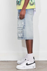 Fr - Washed Multi Cargo Denim Shorts - Medium Blue FIRST ROW