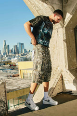 Fr - Washed Multi Cargo Denim Shorts - Camoflage FIRST ROW