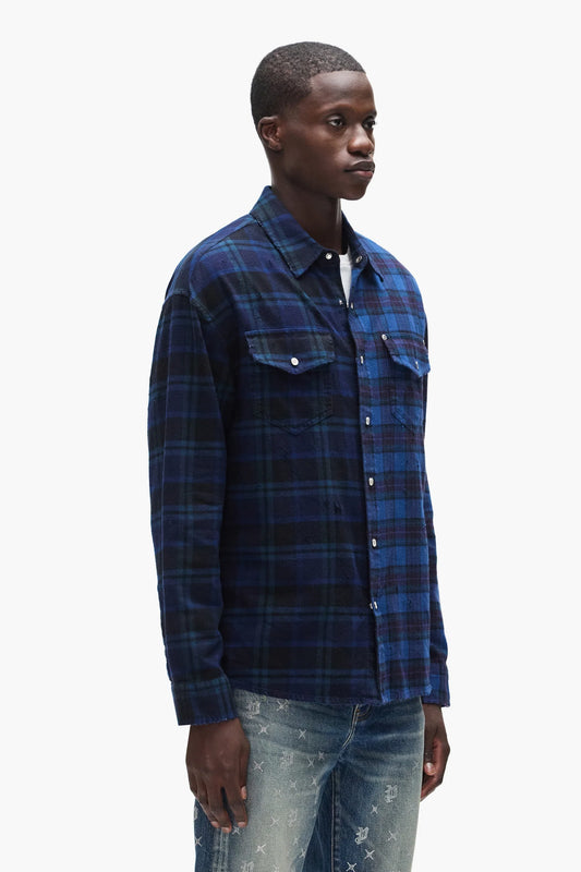Purple Brand - Half & Half Flannel Shirt - Blue M3009-FTNH425