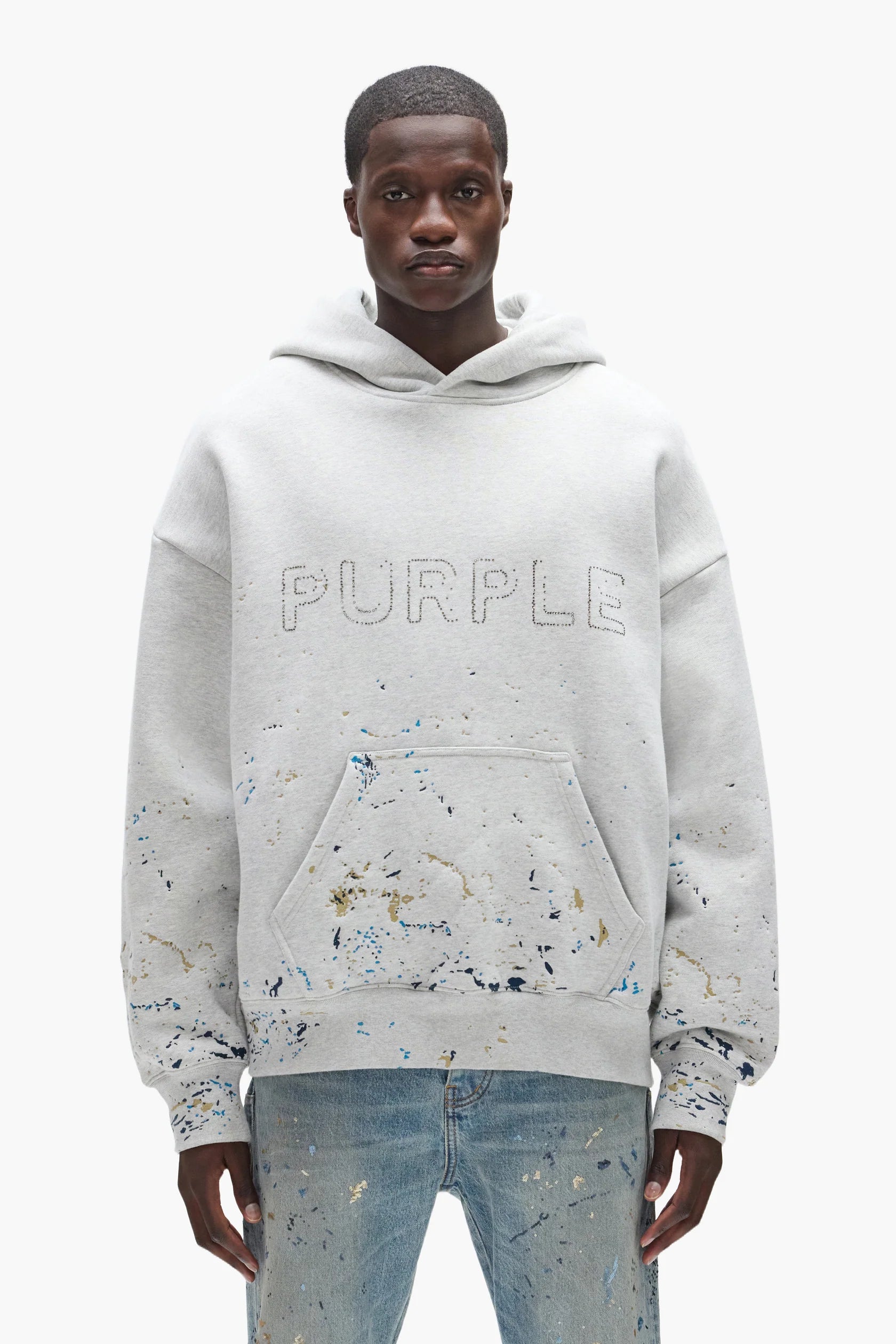 Purple Brand - Studded Gothic Camo Hoodie - Gray - P401-HFGC425 Purple Brand