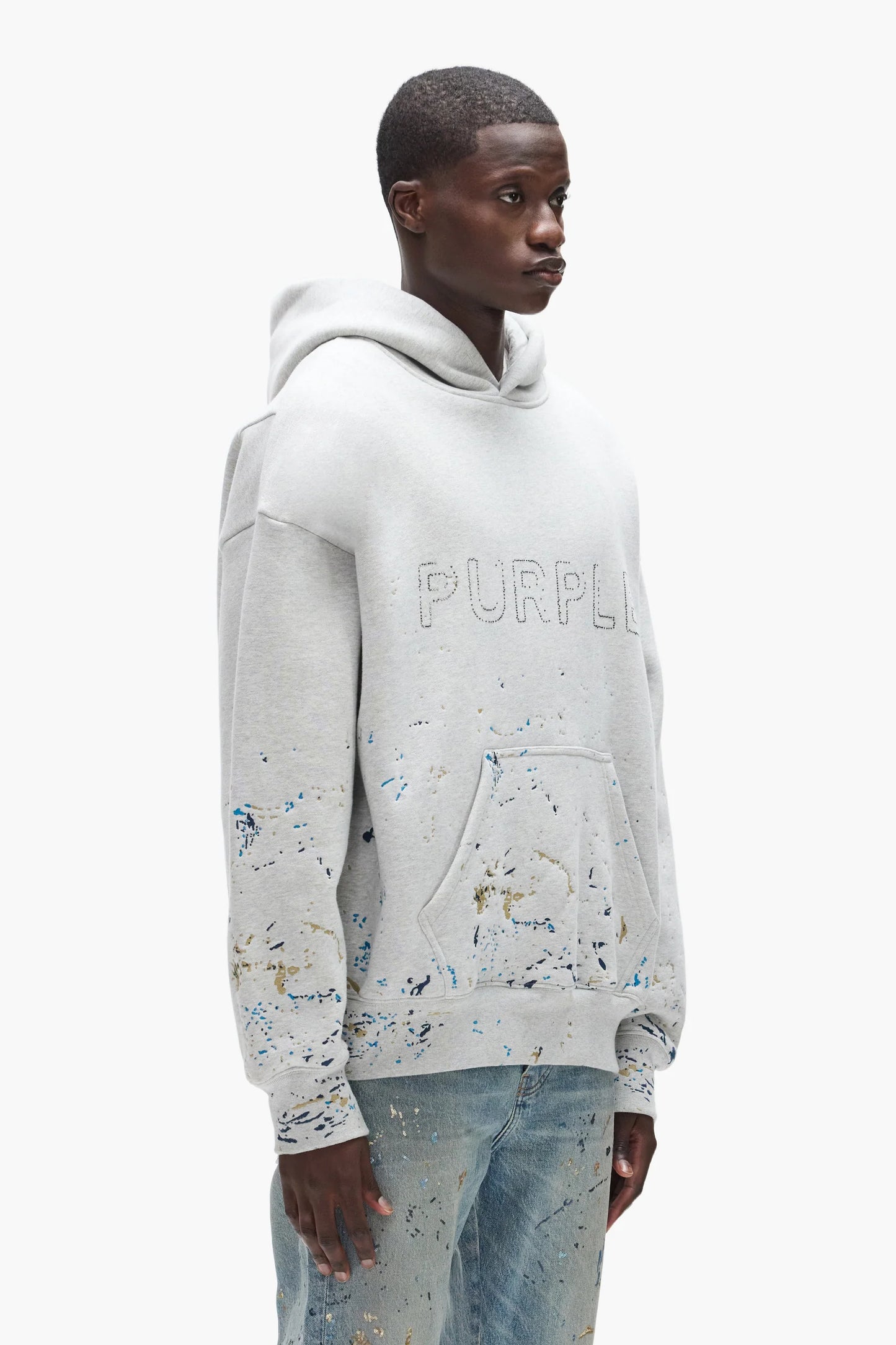 Purple Brand - Studded Gothic Camo Hoodie - Gray - P401-HFGC425 Purple Brand