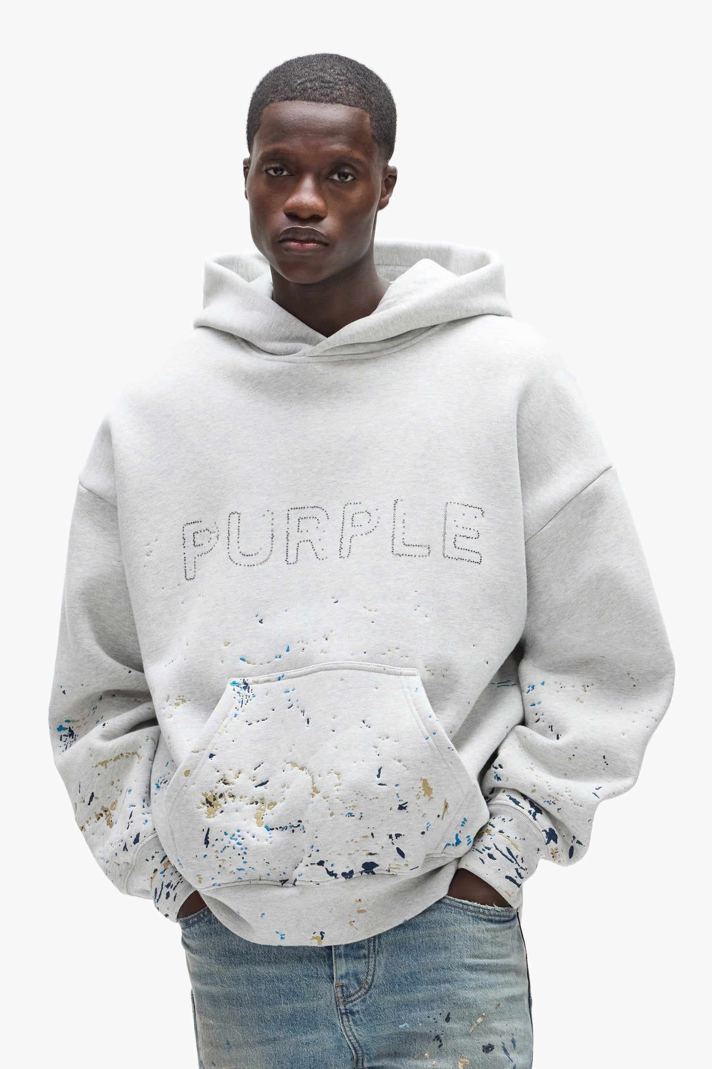 Purple Brand - Studded Gothic Camo Hoodie - Gray - P401-HFGC425 Purple Brand