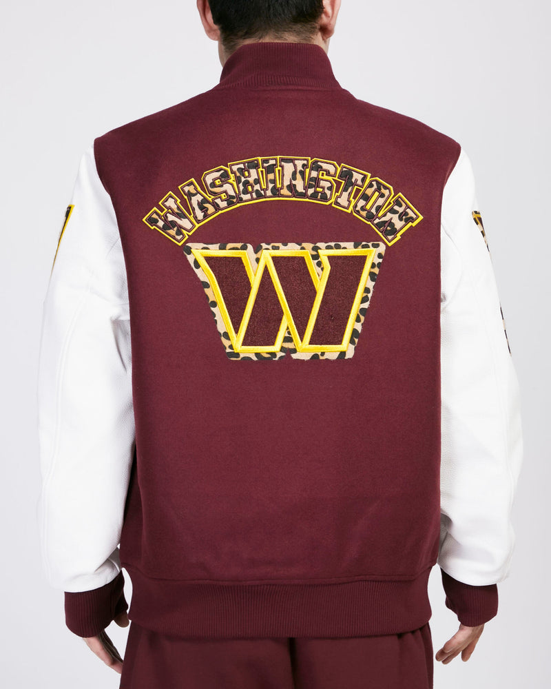 Pro Standard - Washington Commanders Animal Print Wool Varsity Jacket - Wine White