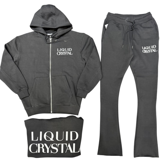 Liquid Crystal - Men Zip Up Hoodie & Stacked Sweatpants Set - Cool Grey