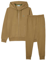 Lacoste Men’s Kangaroo Pocket Zip Up Hoodie & Tapered Fit Trackpants Set - Brown SIX - BLVD