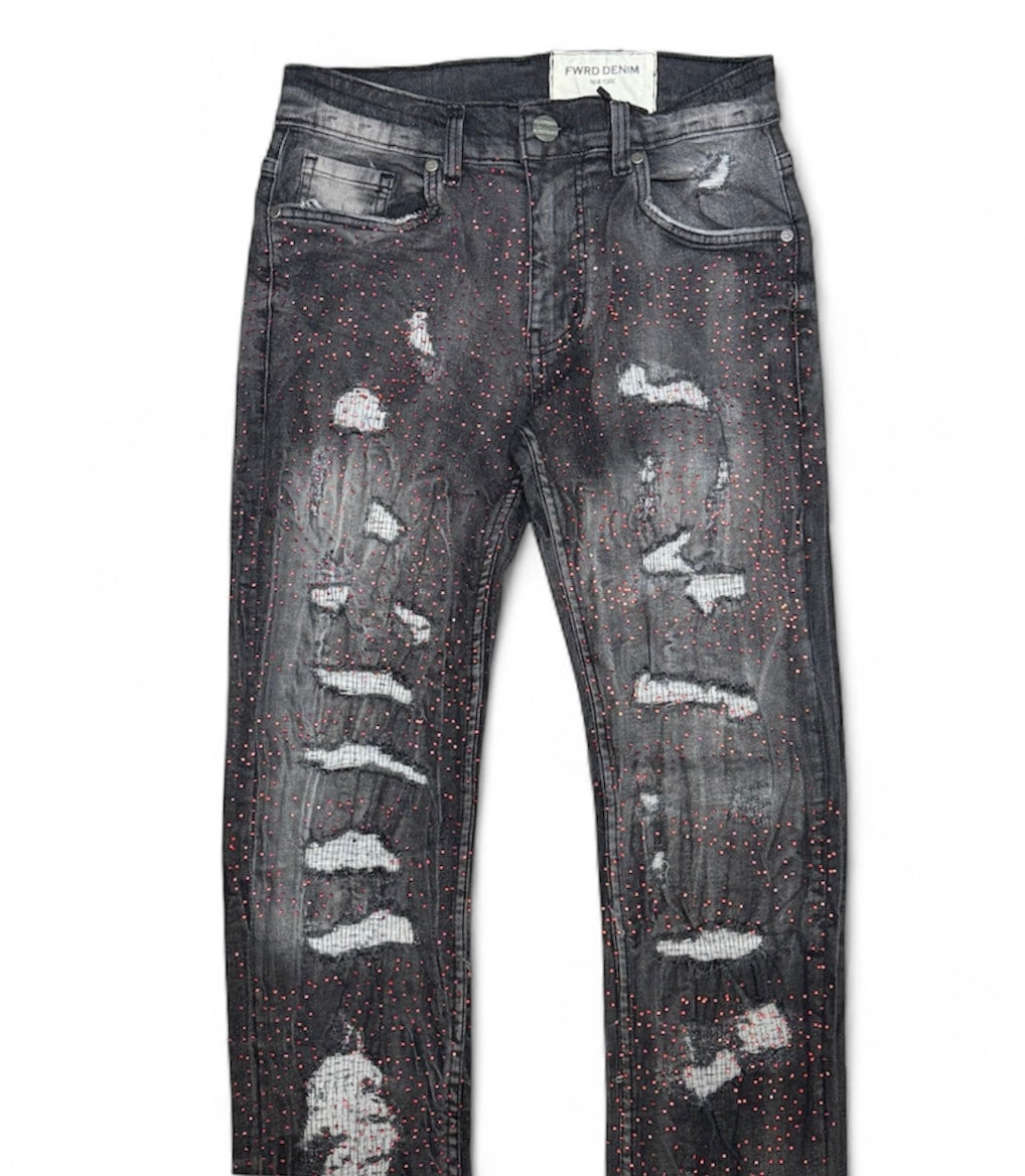 Fwrd Denim - Men Crystalized Jeans - Black Wash / Red FWRD