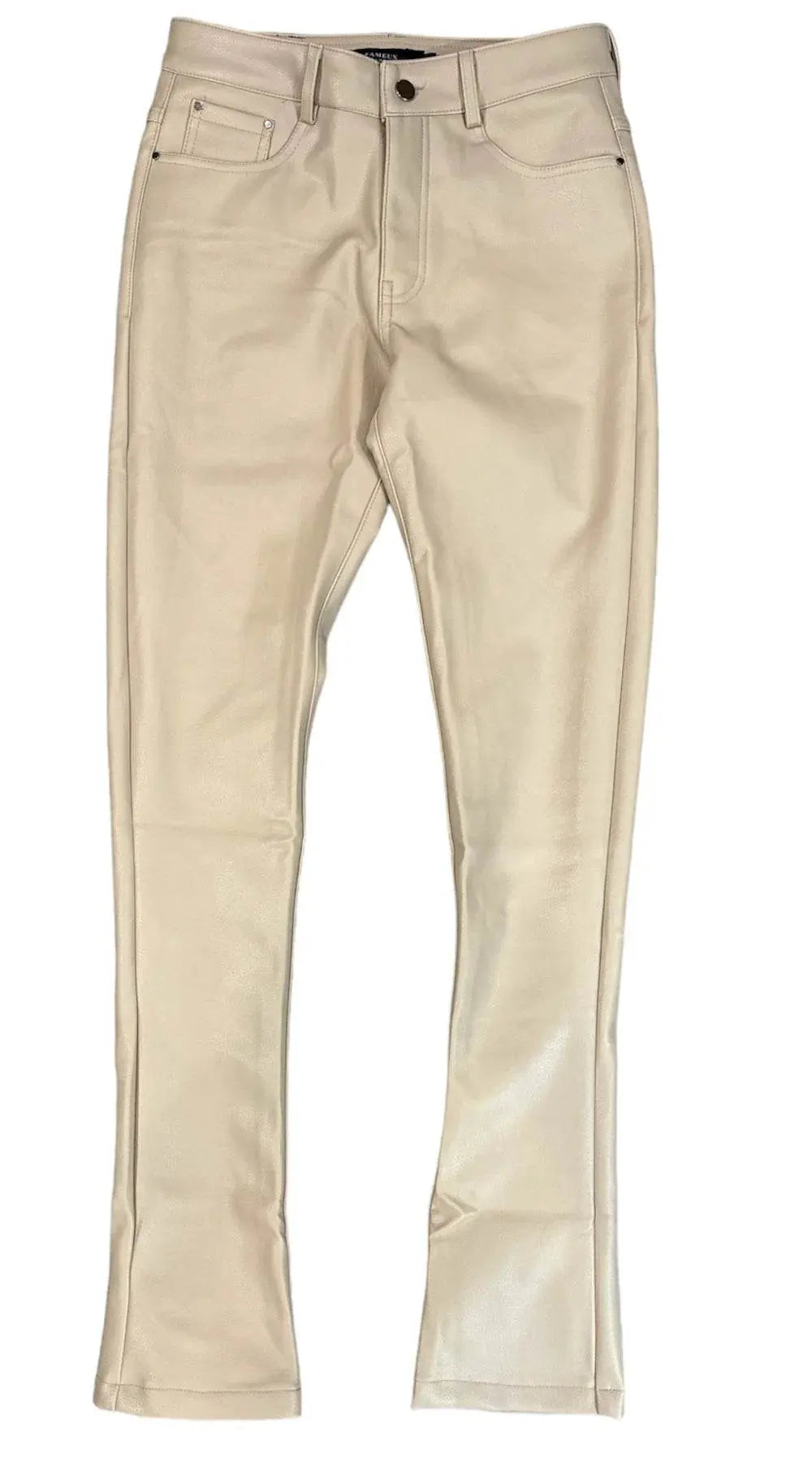 Fameux Leather Stacked Pants (Cream) - BLVD