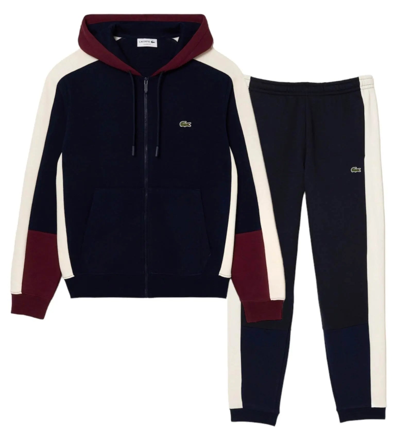 Lacoste Men's Colorblock Zip-Up Hoodie & Jogger Set - Navy Maroon White PIG - BLVD