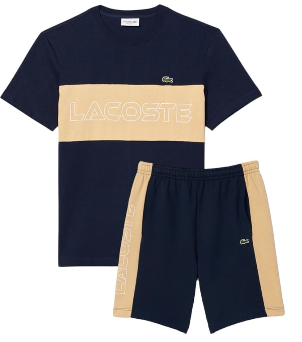 Lacoste Men's Colorblock Fleece T-shirt & Shorts Set - Navy Blue Beige IP7
