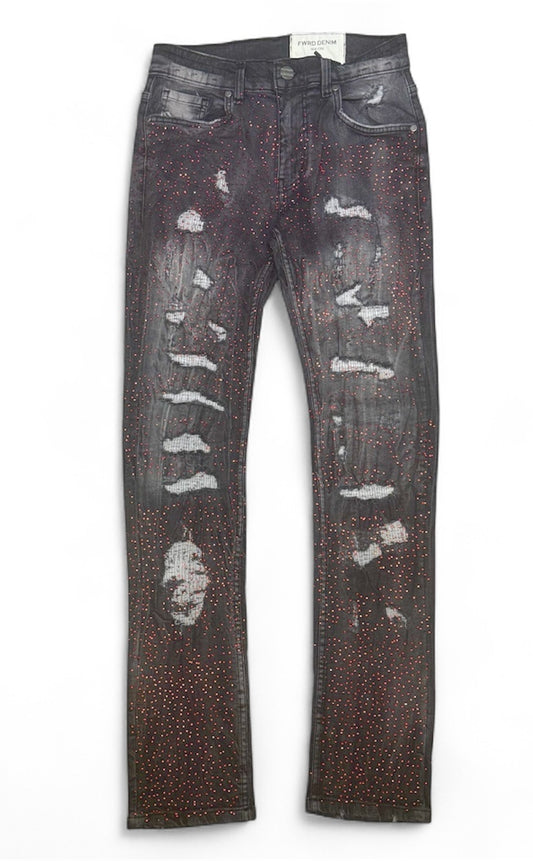 Fwrd Denim - Men Crystalized Jeans - Black Wash / Red