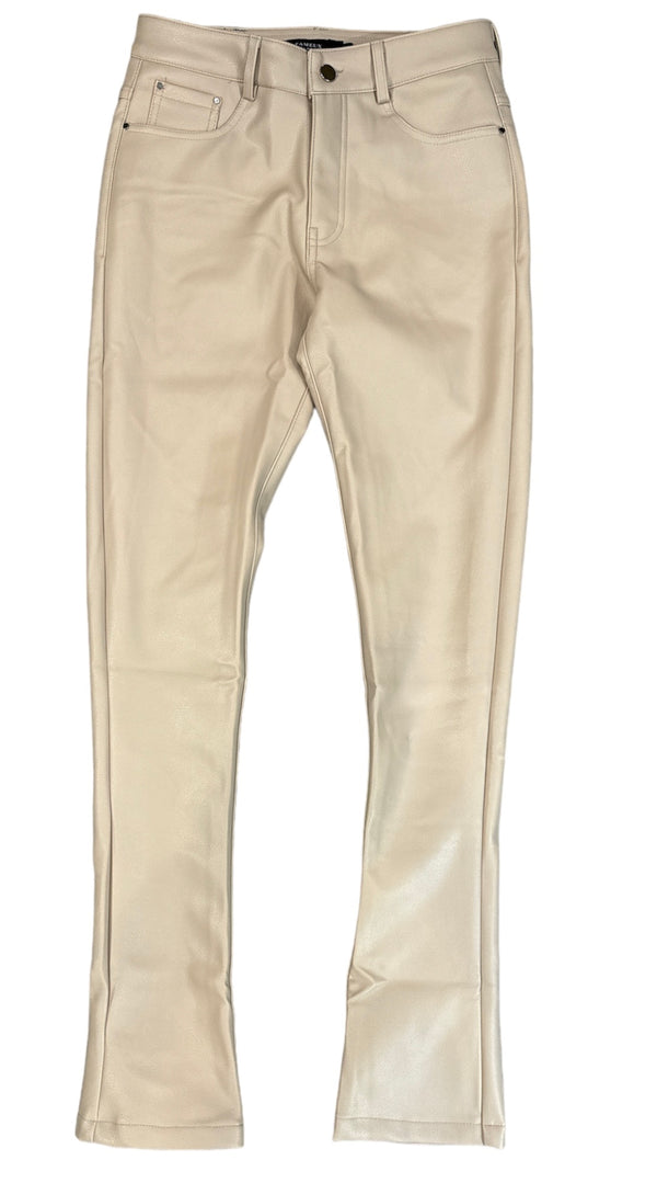 Fameux Leather Stacked Pants (Cream)