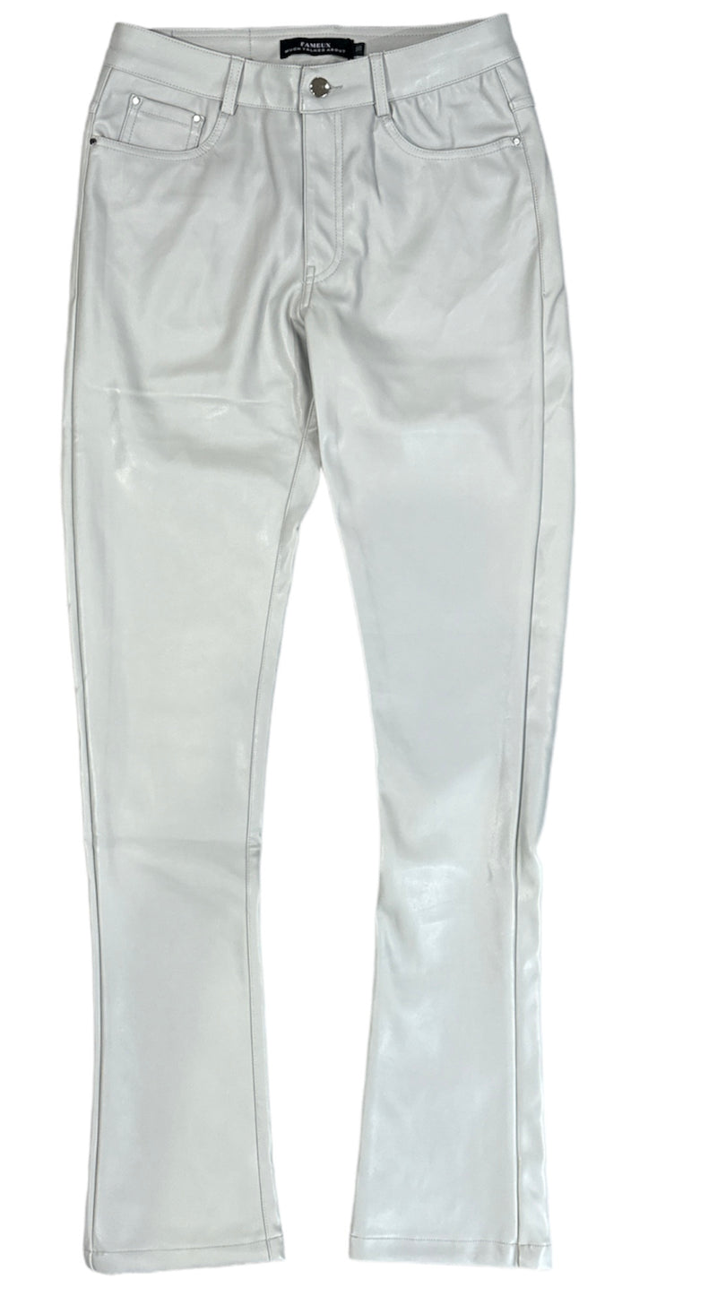 Fameux Leather Stacked Pants (Grey)