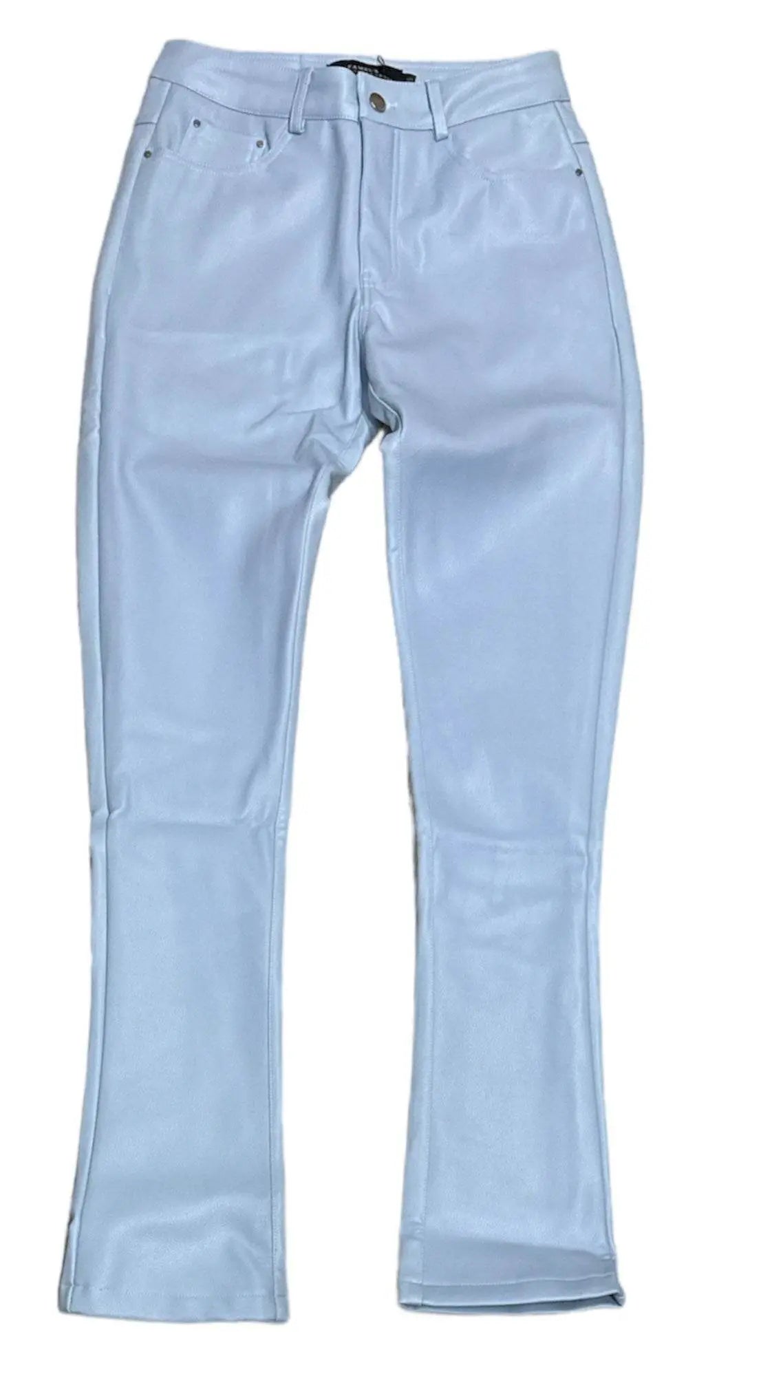 Fameux Leather Stacked Pants (Baby Blue) - BLVD