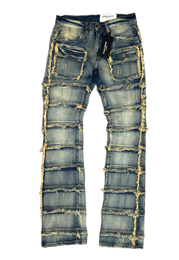 Fwrd Patchwork Men True Stacked Denim Jeans - Lt Tint