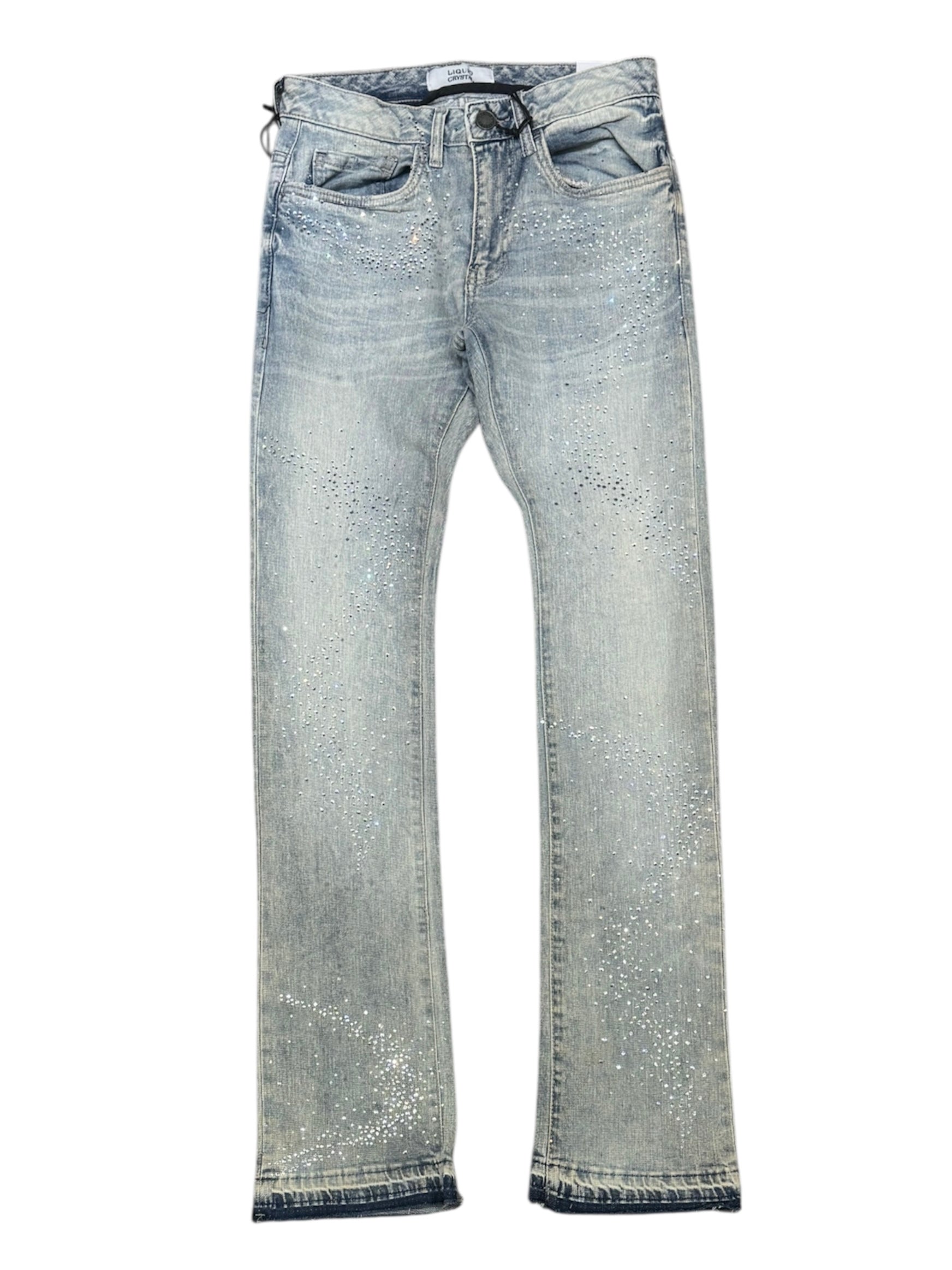 Liquid Crystal - Men Small & Big Crystal Stacked Jeans - Ice Antique JTF2316 Liquid Crystal