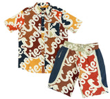 Cookies Continental All Over Print S/S Woven Shirt & Short Set - Cream - BLVD