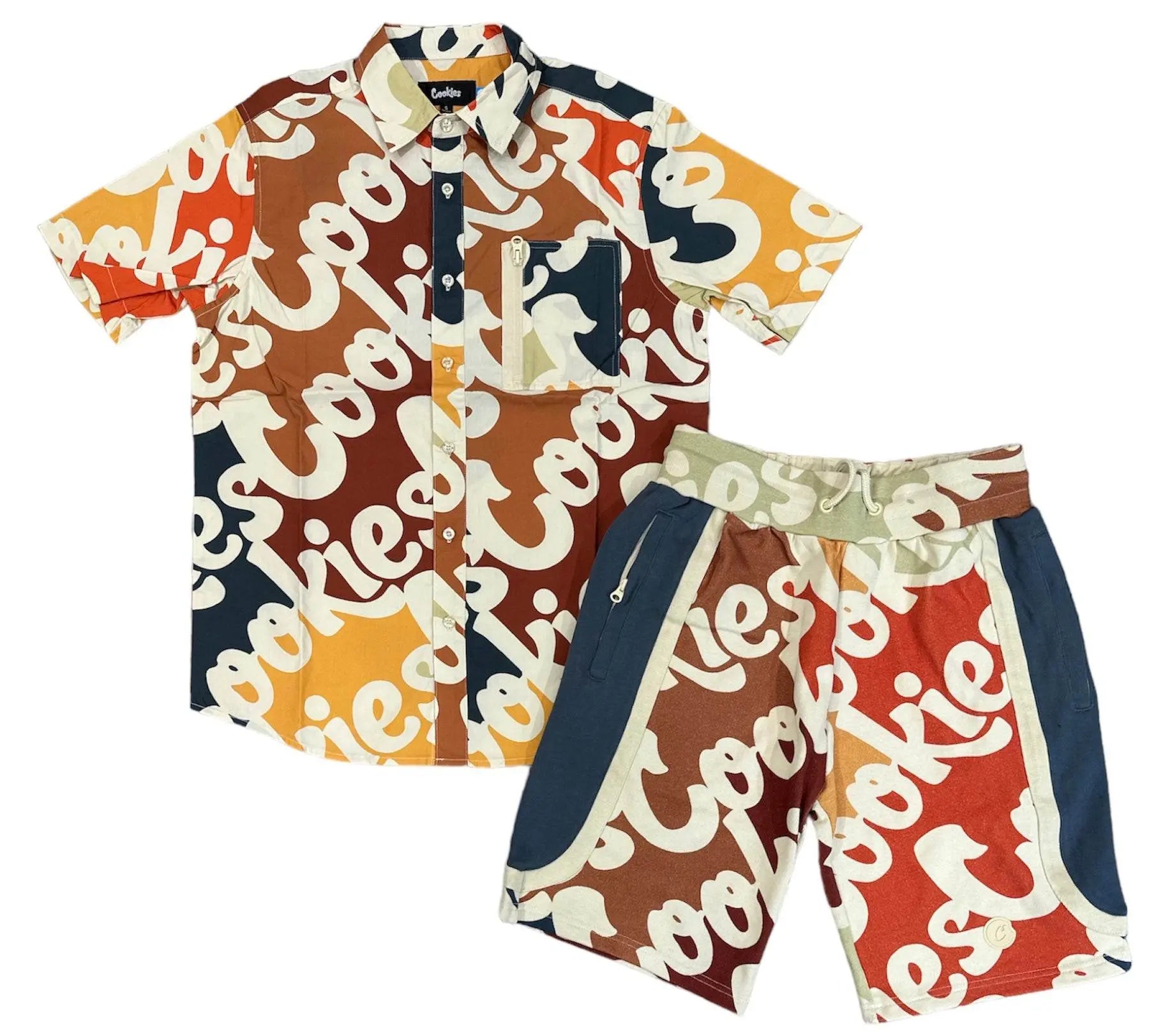 Cookies Continental All Over Print S/S Woven Shirt & Short Set - Cream - BLVD
