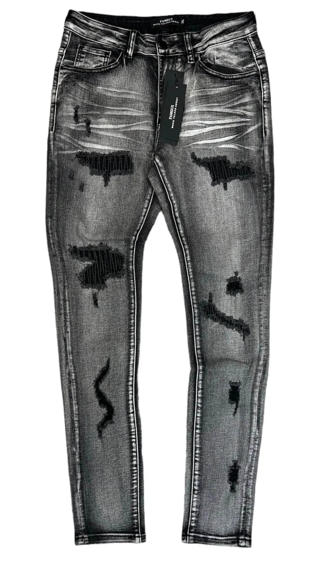 Fameux Ripped & Repaired Jeans (Smoke Grey) - BLVD