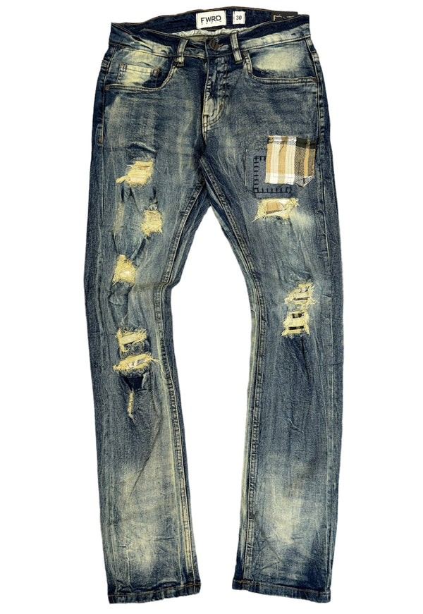 FWRD Denim Men Rugged Plaid Stretch Jeans - Light Tint Khaki