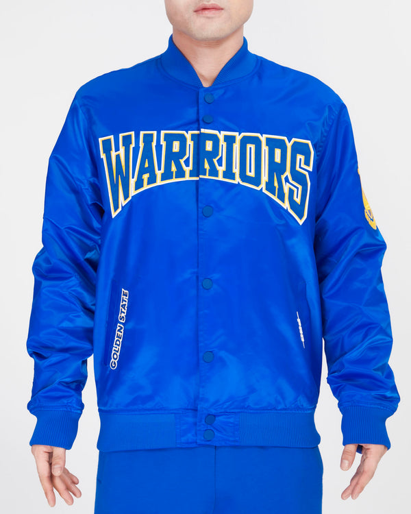 Pro Standard Golden State Warriors Crest Emblem Satin Jacket  - Royal Blue Yellow