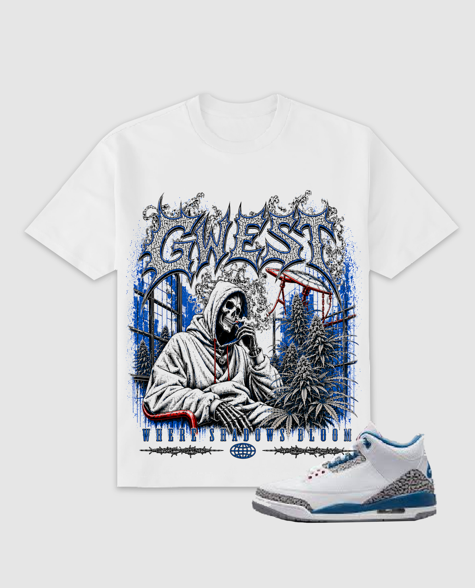 Gwest - Where Shadows Bloom Tee - White Blue