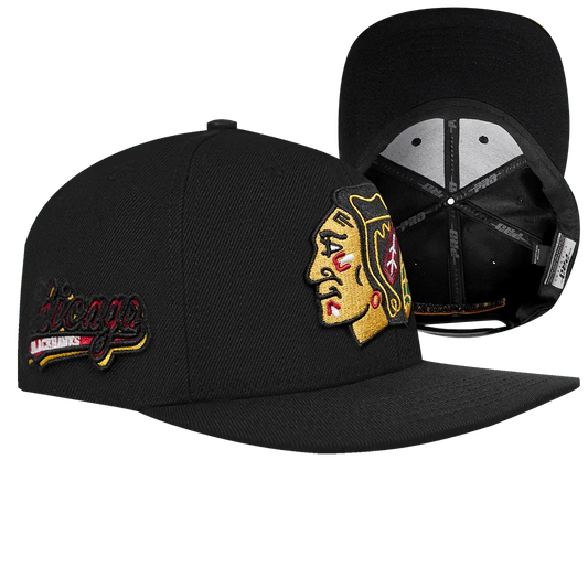 Pro Standard - Chicago Blackhawks Script Tail Wool Snapback Hat - Black - BLVD