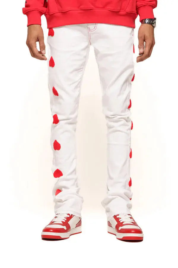 Pheelings "Heart Break Of Success" Flare Stack Denim -  White / Red - BLVD