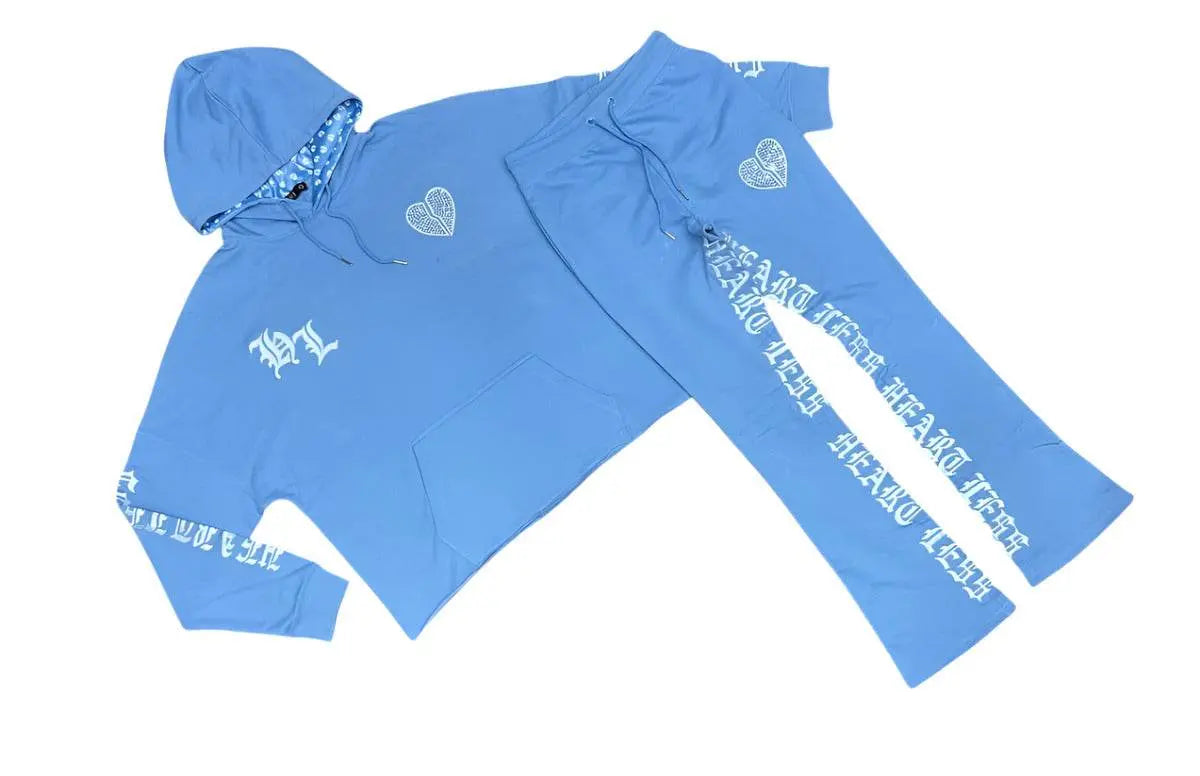 Focus Jeans - Heartless Cropped Stone Stacked Terry Jogging Sets - Carolina Blue - BLVD