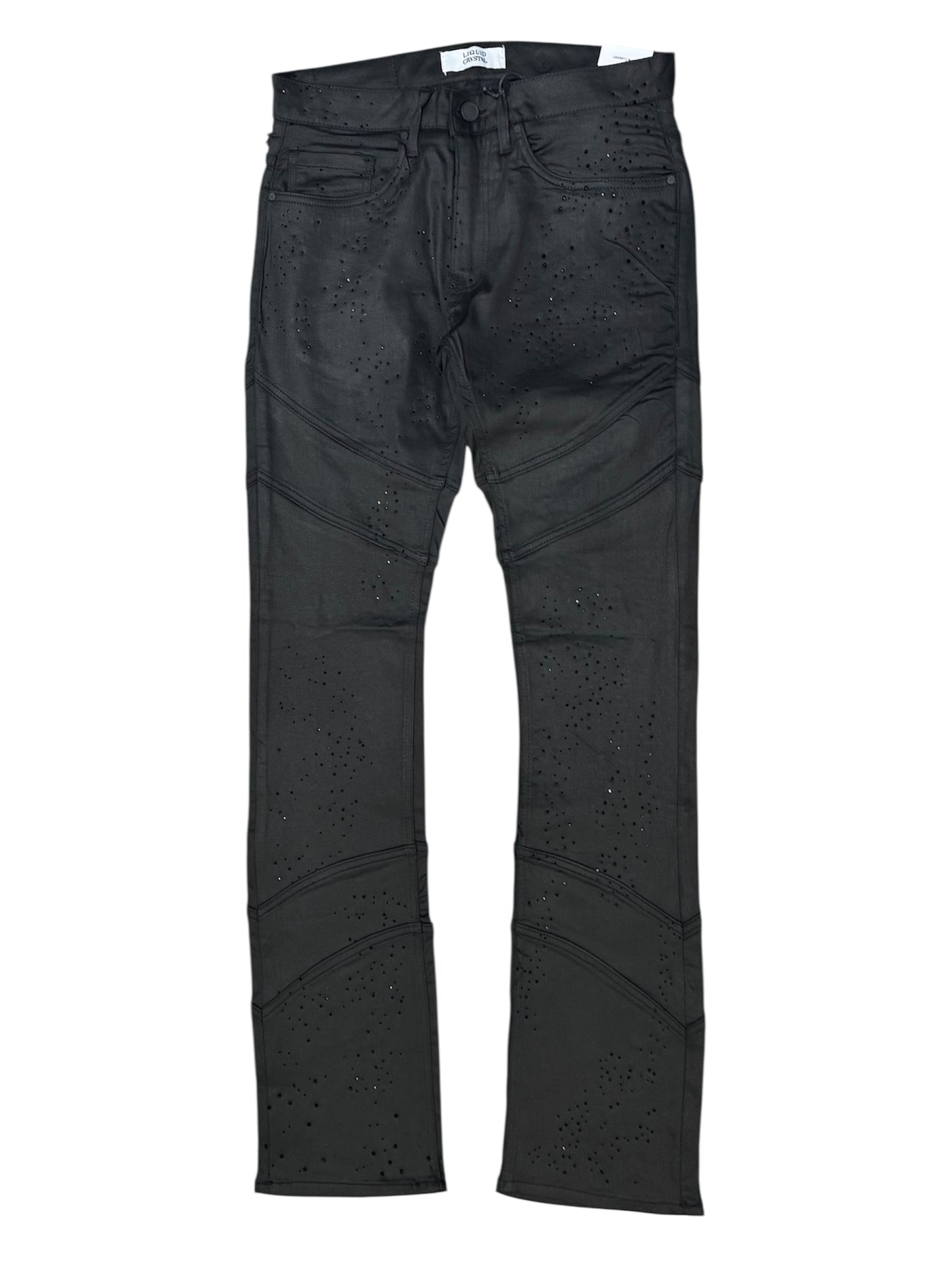 Liquid Crystal - Men Crystal Stacked Jeans - Jet Black Wax