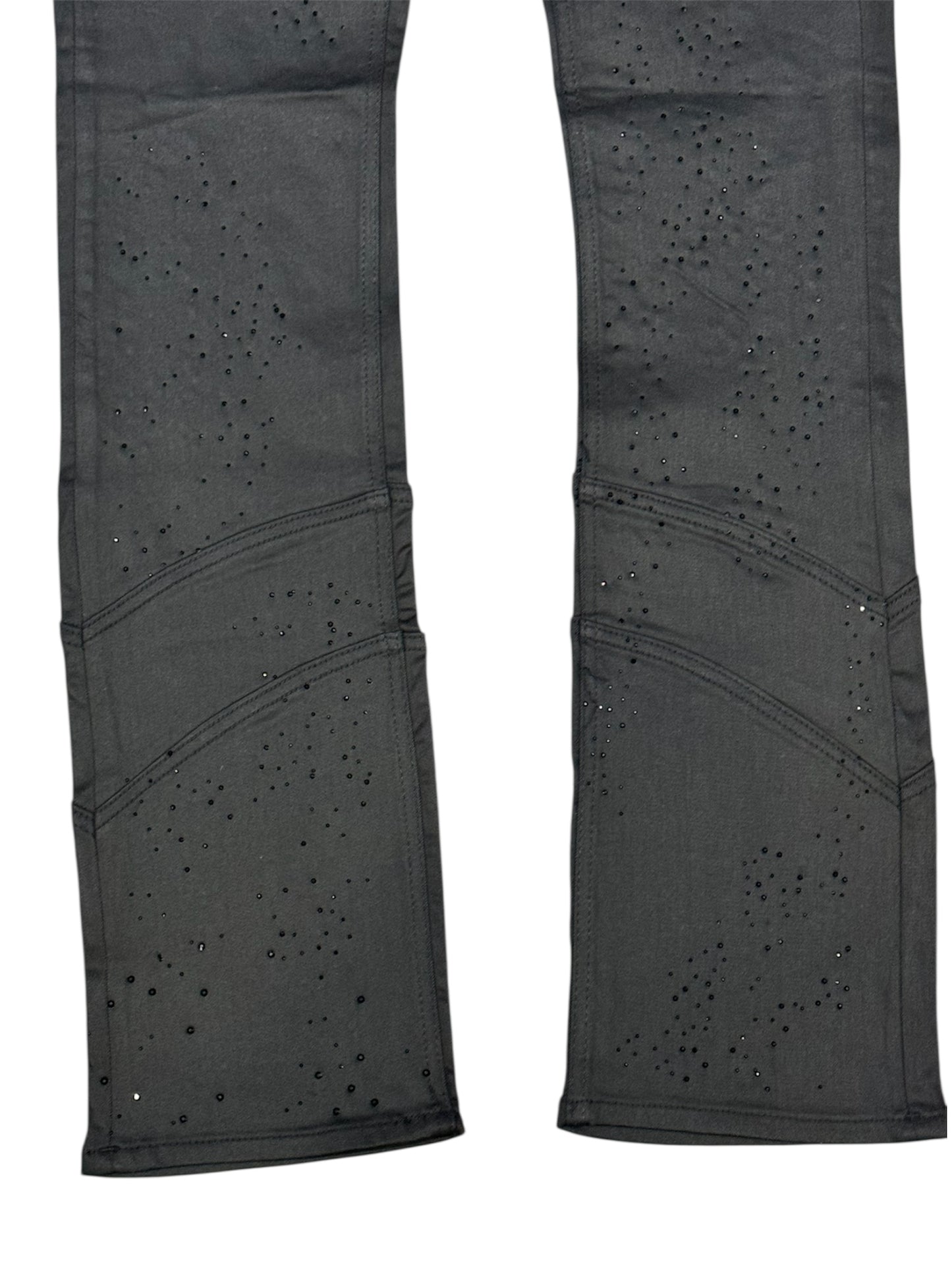 Liquid Crystal - Men Crystal Stacked Jeans - Jet Black Wax