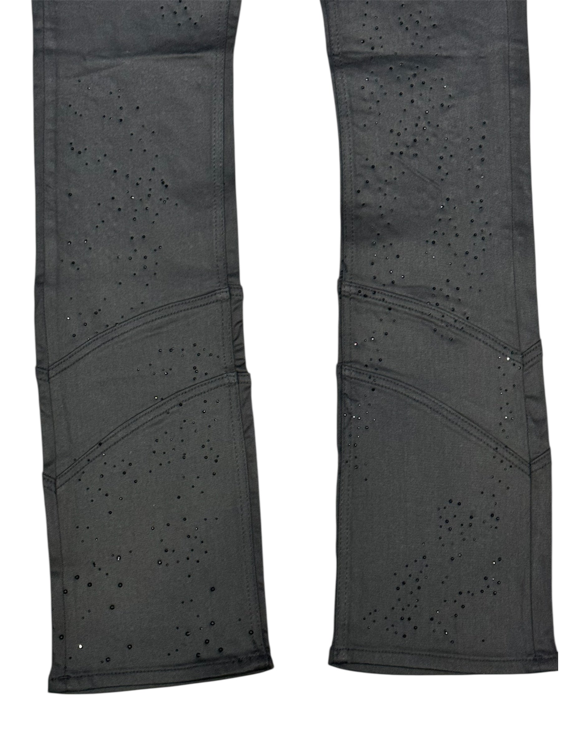 Liquid Crystal - Men Crystal Stacked Jeans - Jet Black Wax