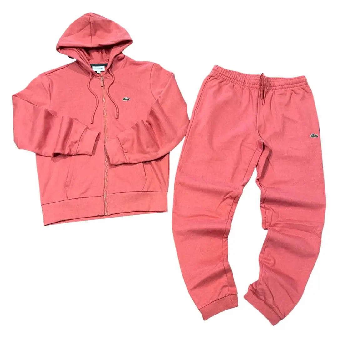 Lacoste Men's Fleece Zip-Up Hoodie & Tapered Fit Sweatpants Set - Sierra Red ZV9 - BLVD