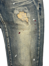Denim City - Knee Ripped Washed Denim - Dark Vintage Burgundy Painted