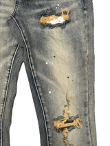 Denim City - Rip & Repair Dark Vintage Washed Denim - W Olive Stitch