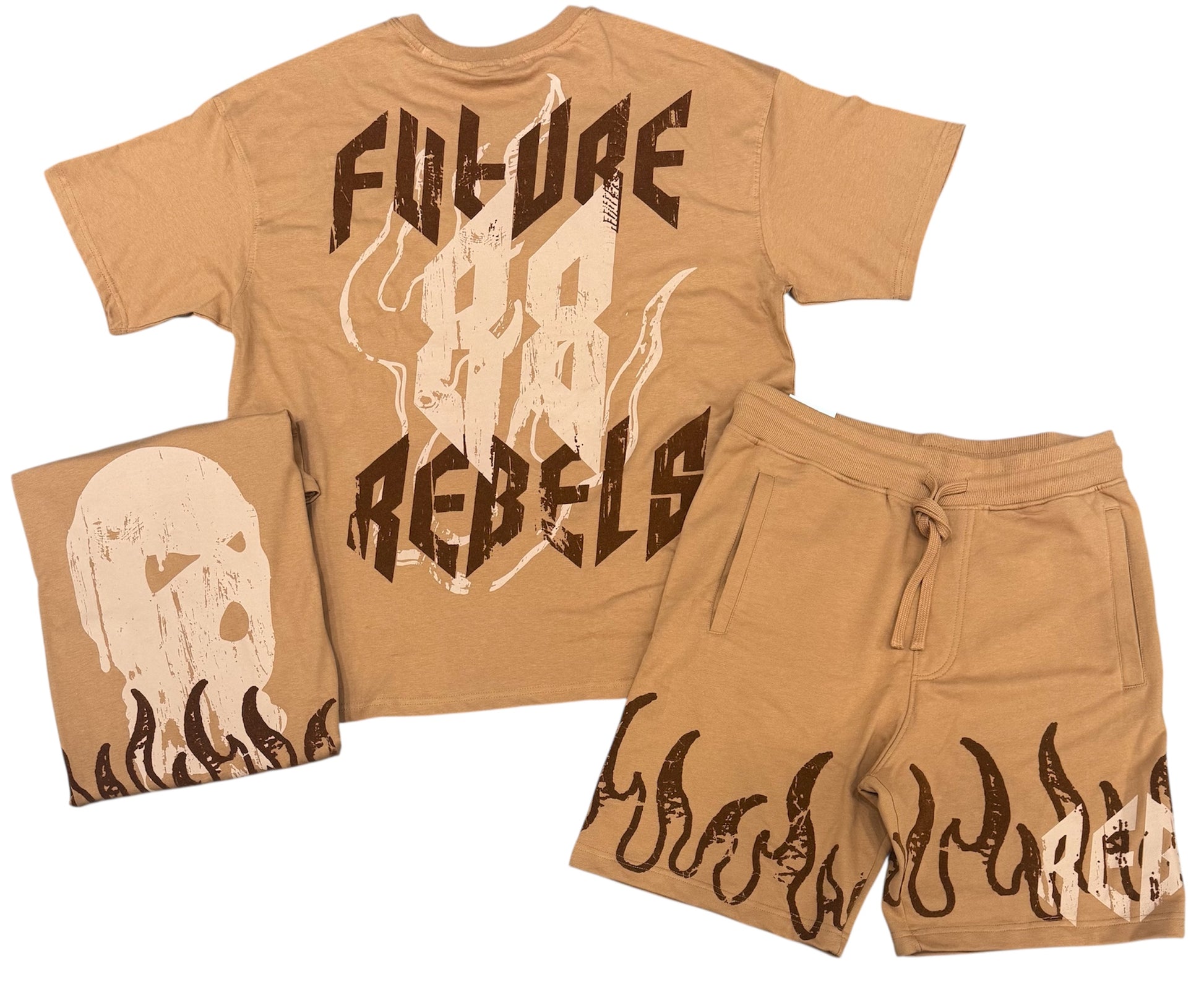 Rebel Corrupt Oversized Short Set - Dark Khaki Rebel Minds