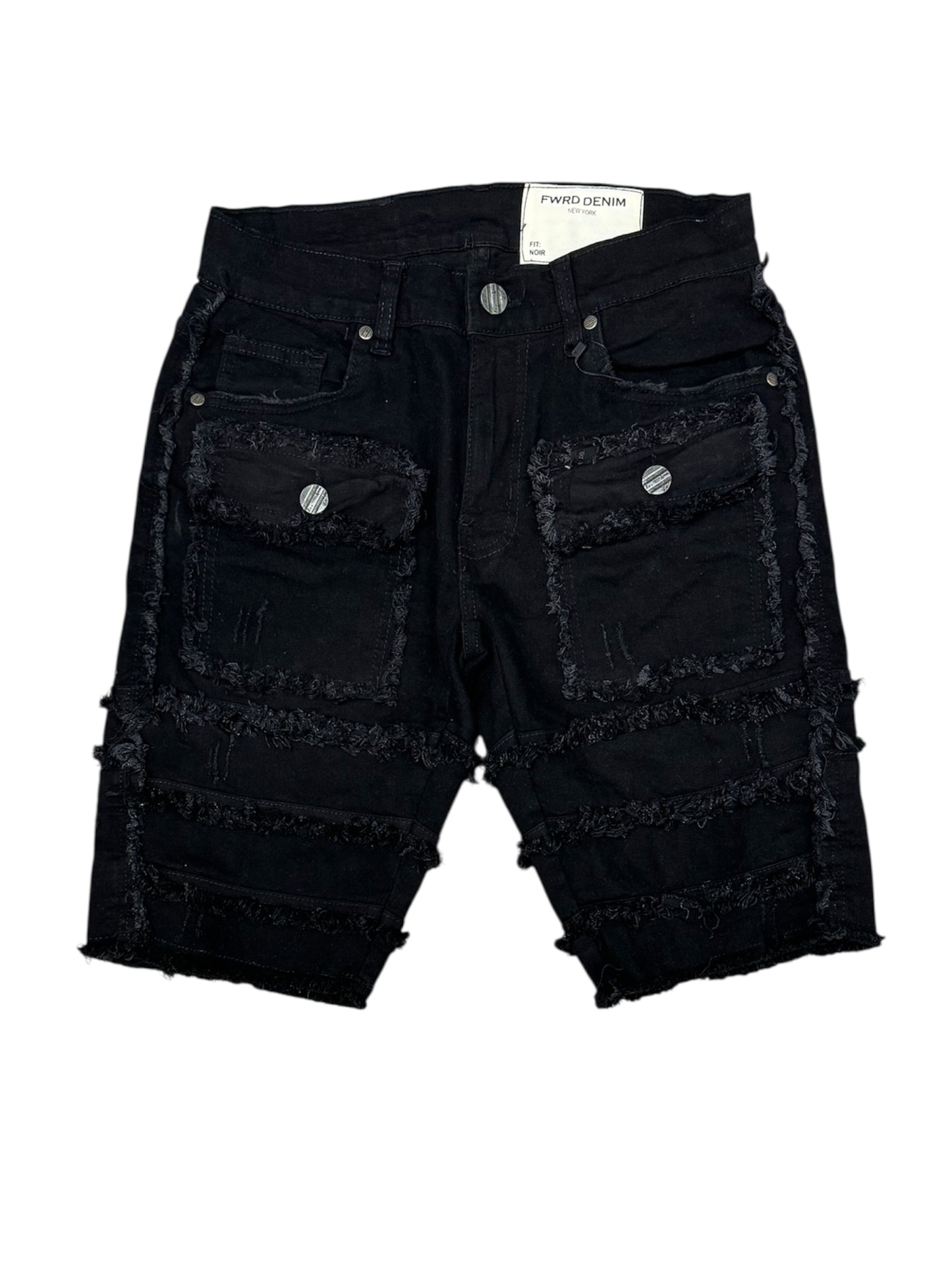 Fwrd Men Patchwork Jeans Shorts - Black