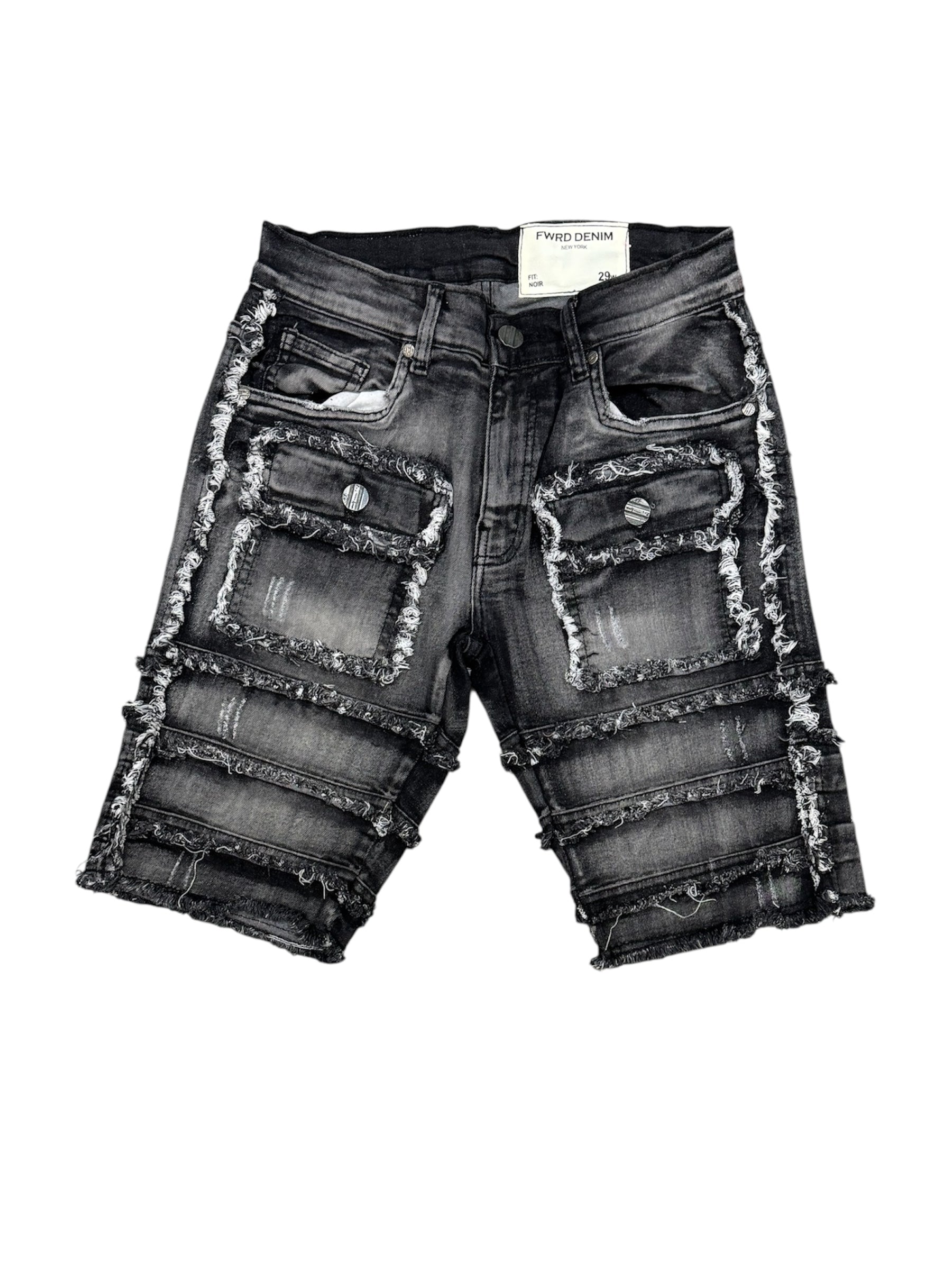 Fwrd Men Patchwork Jeans Shorts - Washed Black FWRD