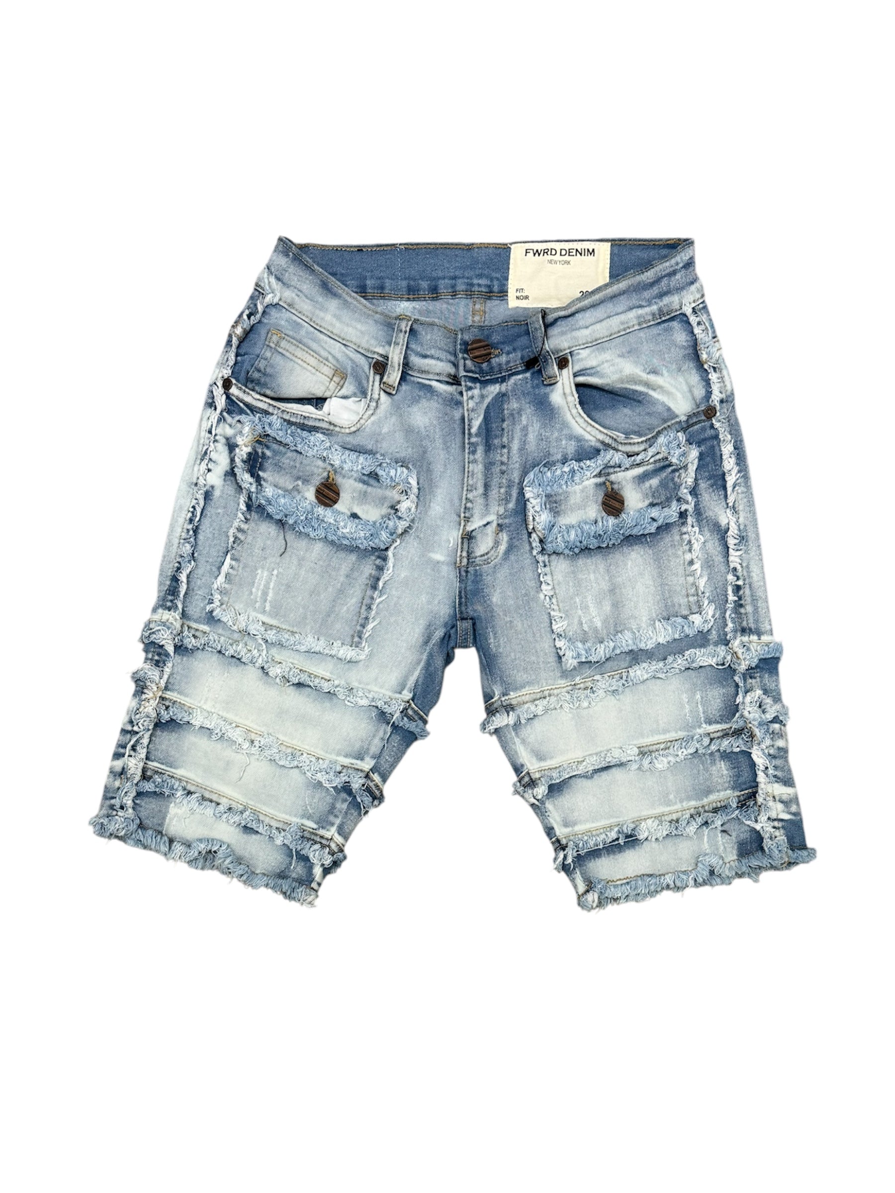 Fwrd Men Patchwork Jeans Shorts - Ice Blue FWRD