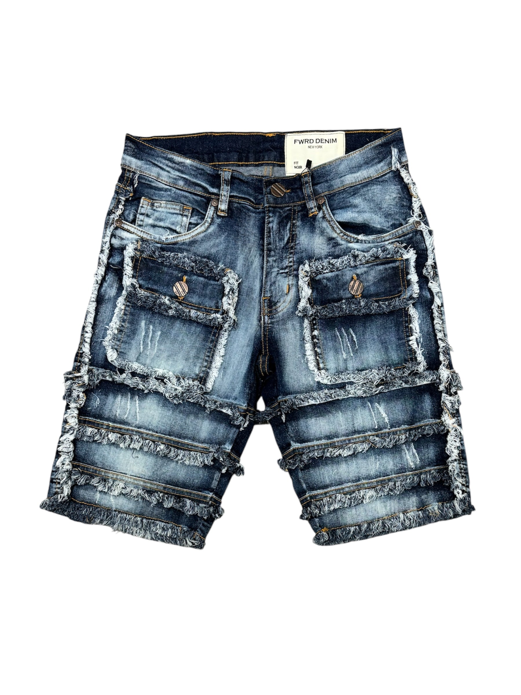 Fwrd Men Patchwork Jeans Shorts - Dark Blue FWRD