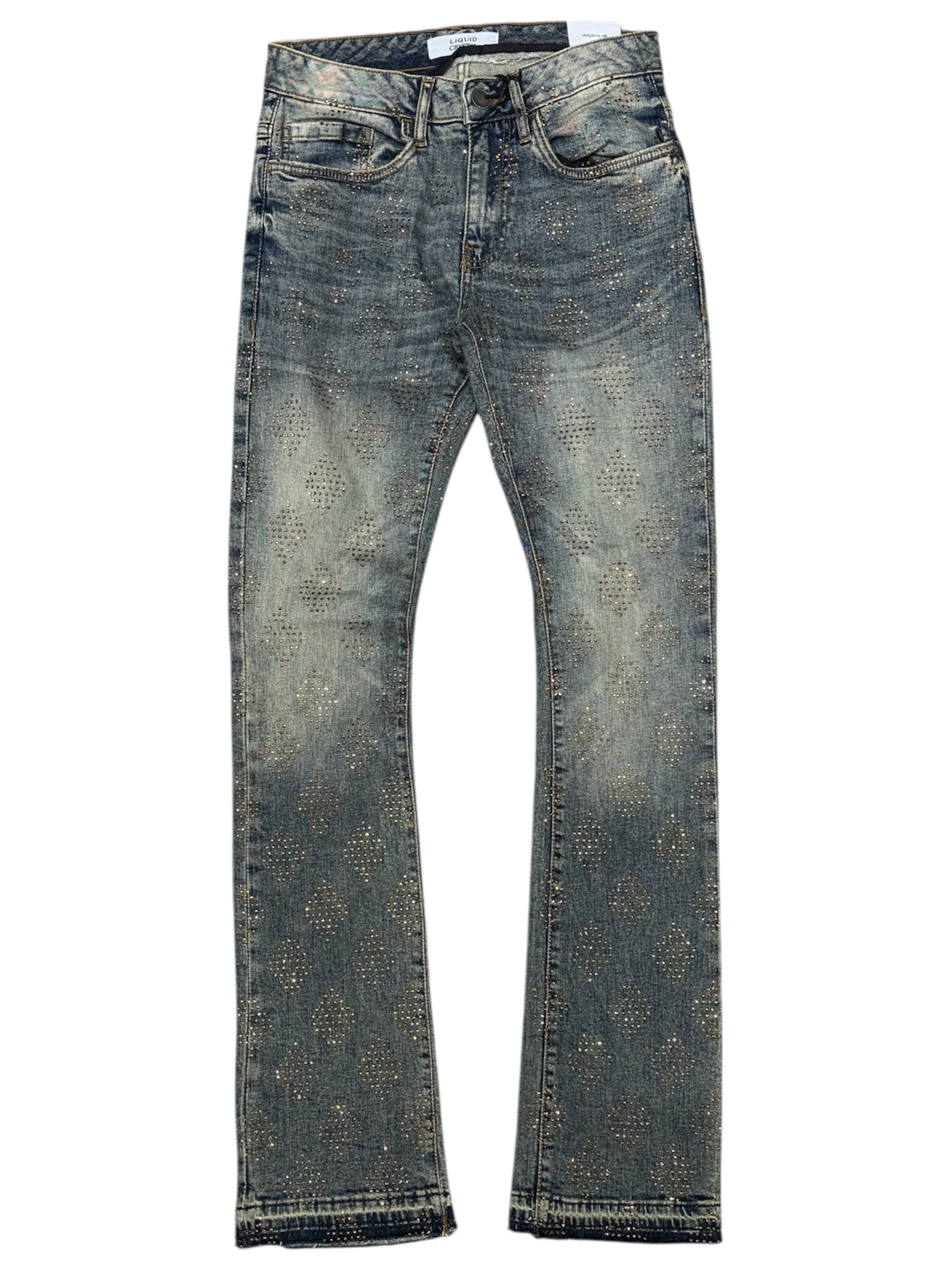 Liquid Crystal - Men Diamond Crystal Stacked Jeans - Desert JTF2317 Liquid Crystal