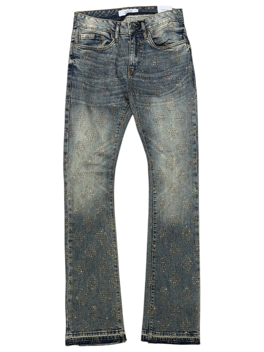 Liquid Crystal - Men Diamond Crystal Stacked Jeans - Desert JTF2317