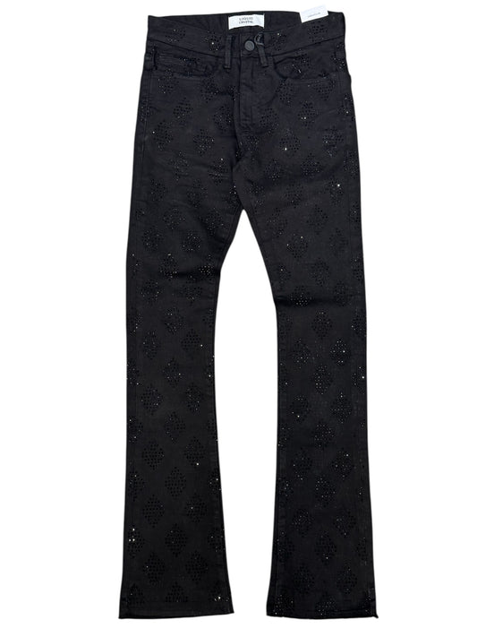 Liquid Crystal - Men Diamond Crystal Stacked Jeans - Jet Black JTF2317
