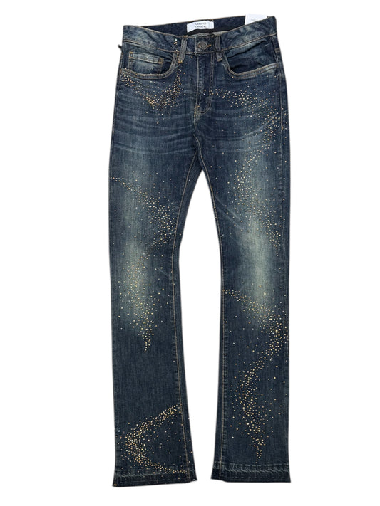 Liquid Crystal - Men Small & Big Crystal Stacked Jeans - Vintage JTF2316