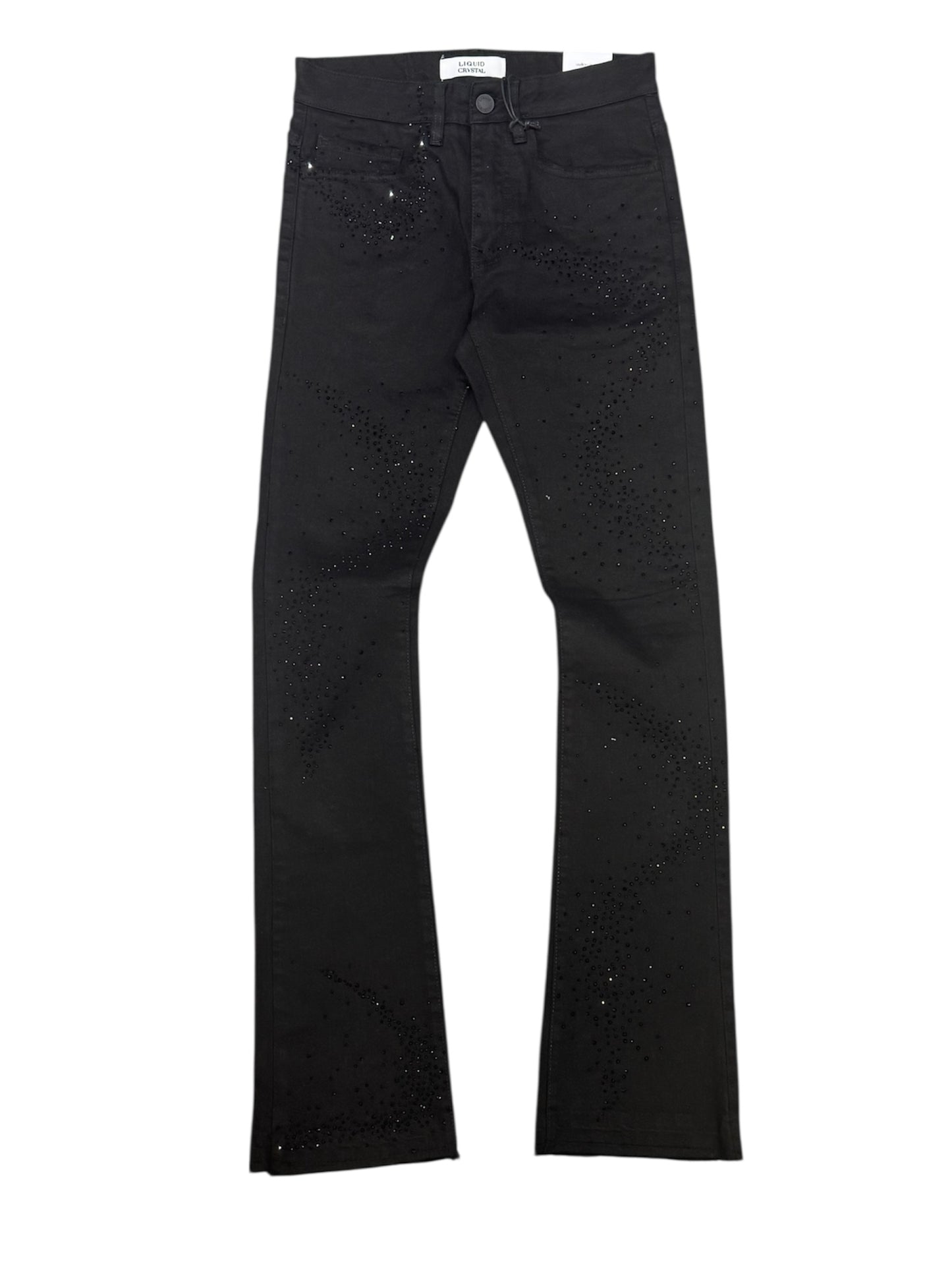 Liquid Crystal - Men Small & Big Crystal Stacked Jeans - Jet Black JTF2316