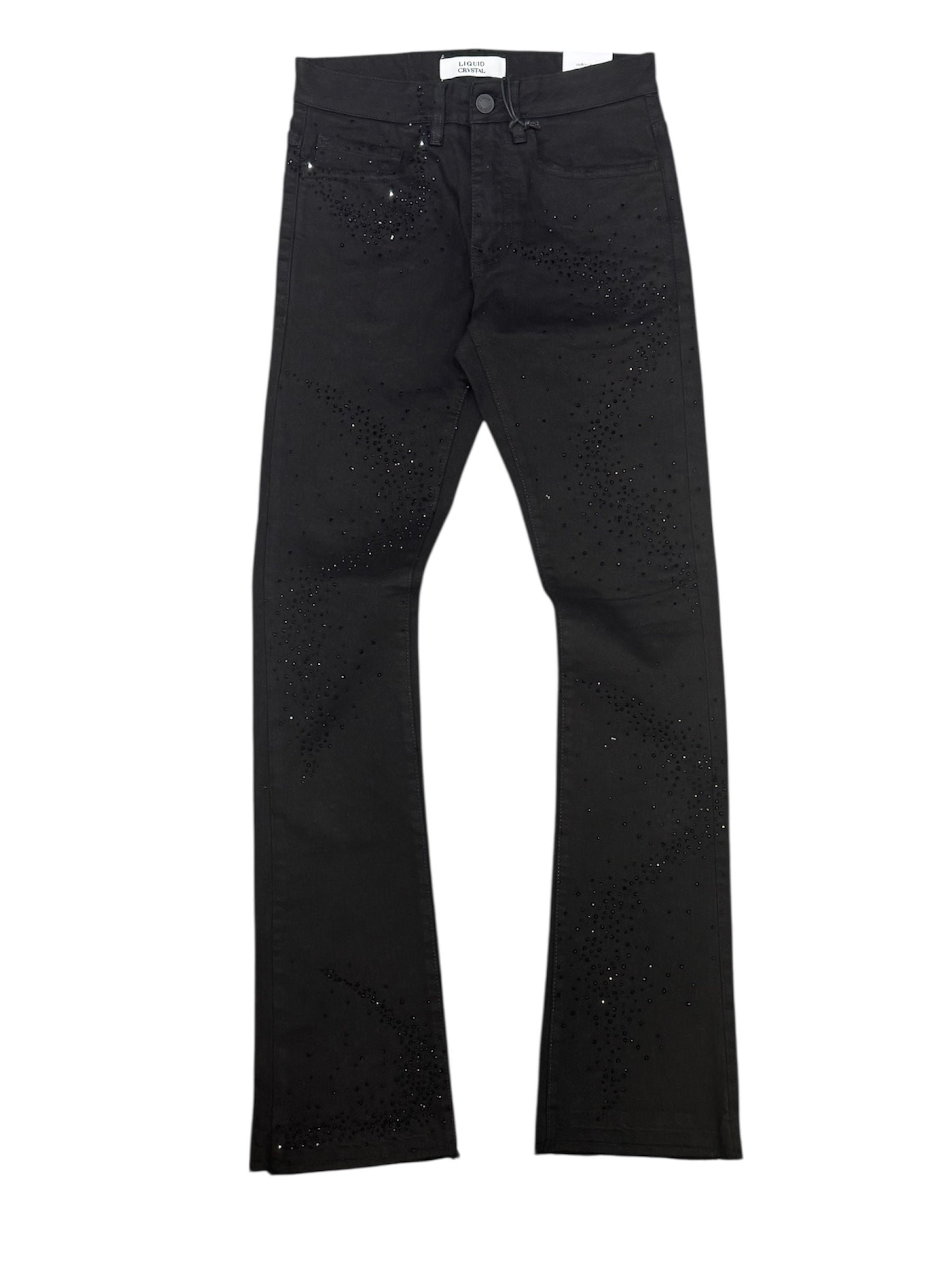 Liquid Crystal - Men Small & Big Crystal Stacked Jeans - Jet Black JTF2316 Liquid Crystal