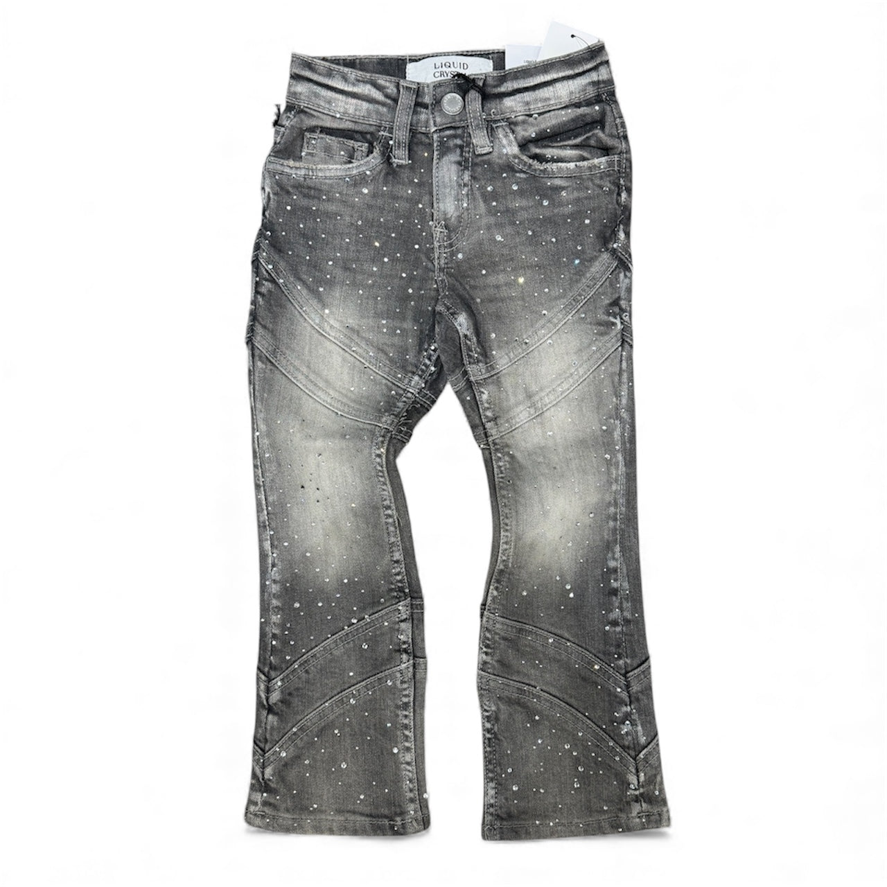Liquid Crystal - Kids Crystal Stacked Jeans - Smoked Grey JTF2333KB