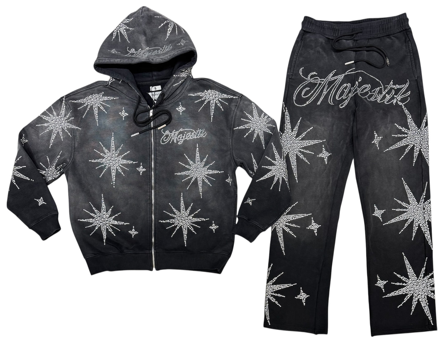 Majestik - Men's Rhinestone Dyed Heavy Jogger Set - Black