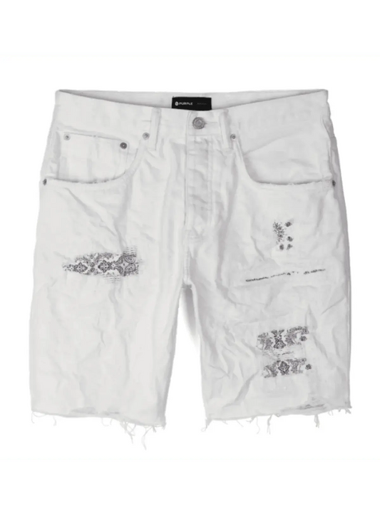 Purple Brand Jeans Short Bandana Patch Work - White - BLVD
