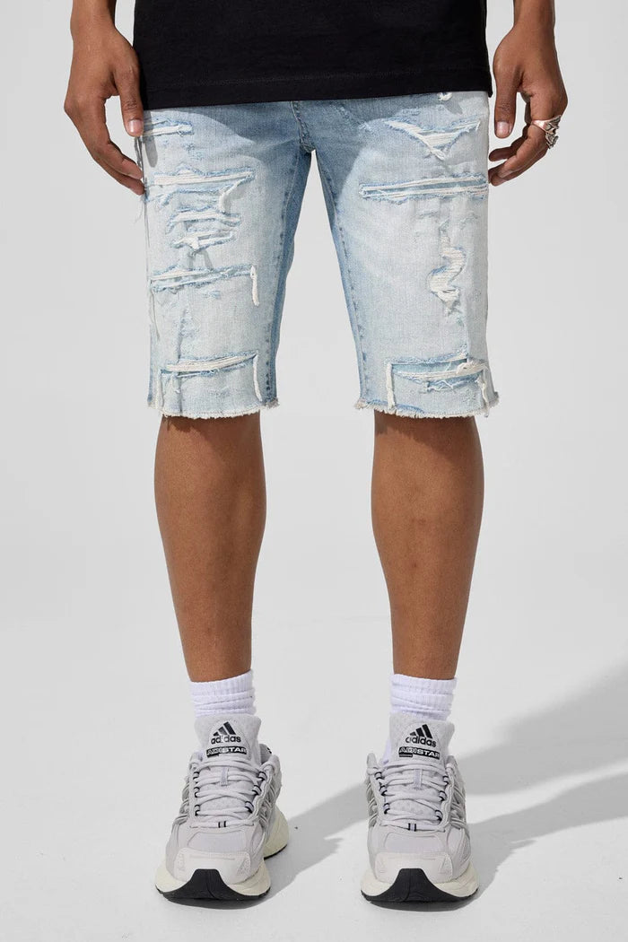 Jordan Craig - Rip And Repair Denim Shorts - Sky Blue